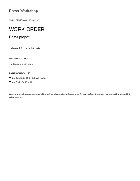 Sample work order with Demo Workshop synthetic example